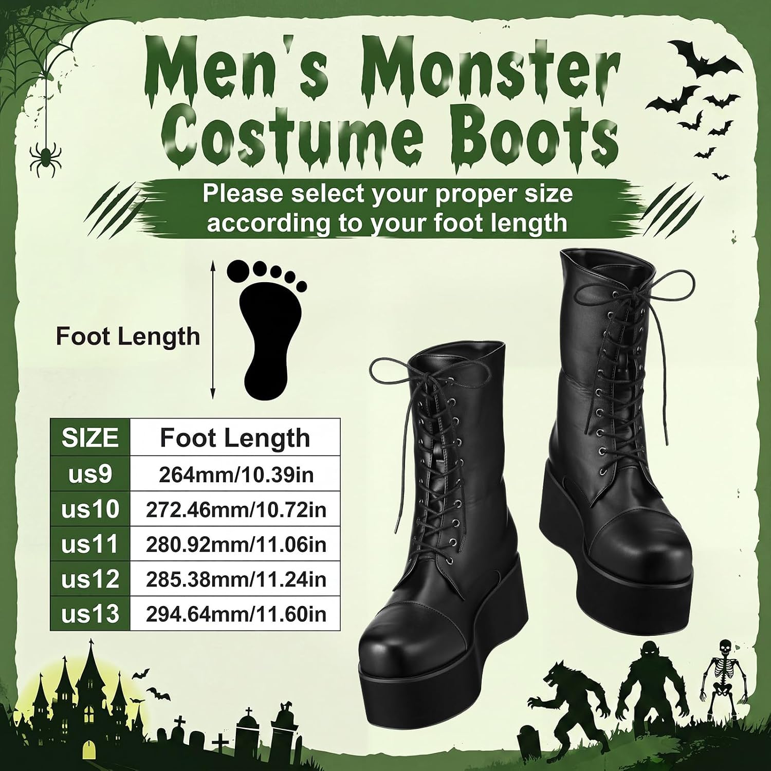 Blosssound Black Monster Boot Halloween Faux Leather Platform Shoes