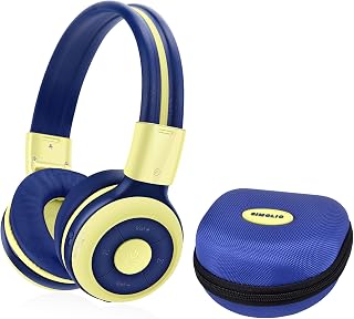 SIMOLIO Kids Headphones Bluetooth, Toddler Headphones Wireless with 75/85/94dB Volume Limited, Microphone, Share Port, Foldable Wireless Headphones for Children, Girls, Boys, Gifts (Yellow)