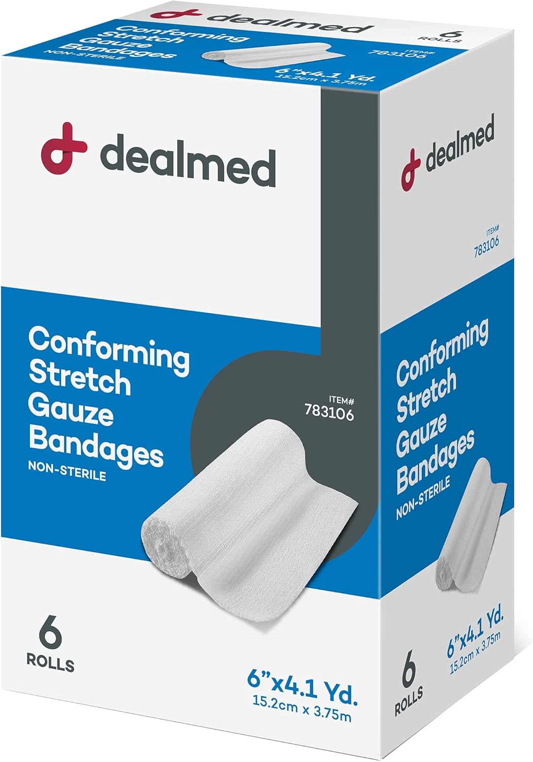 Dealmed 6" NonSterile Conforming Stretch Gauze Bandages, 4.1 Yards Latex Free