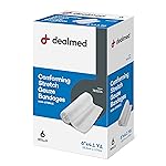 Dealmed 6 Non-Sterile Conforming Stretch Gauze Bandages, 4.1 Yards Latex Free Stretched Dressing Wrap, Medical Non-Adherent Wound Care Mesh Bandages (Box of 6 Rolls)