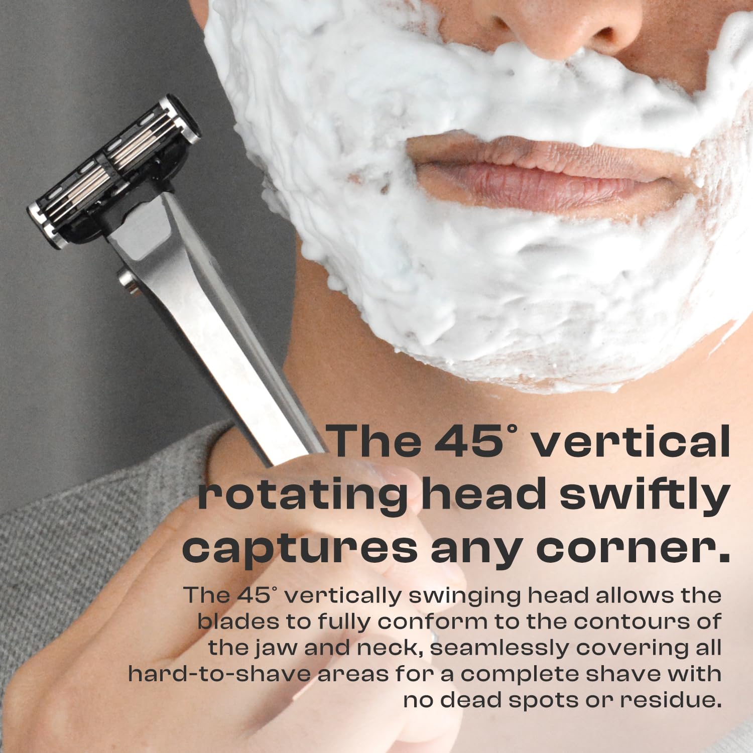 Titanium 3-Layer Razor Handle with Quick Release Button, Compatible with Mach3 Blades, Rustproof & Lightweight, Includes Round Stand (Sliver)