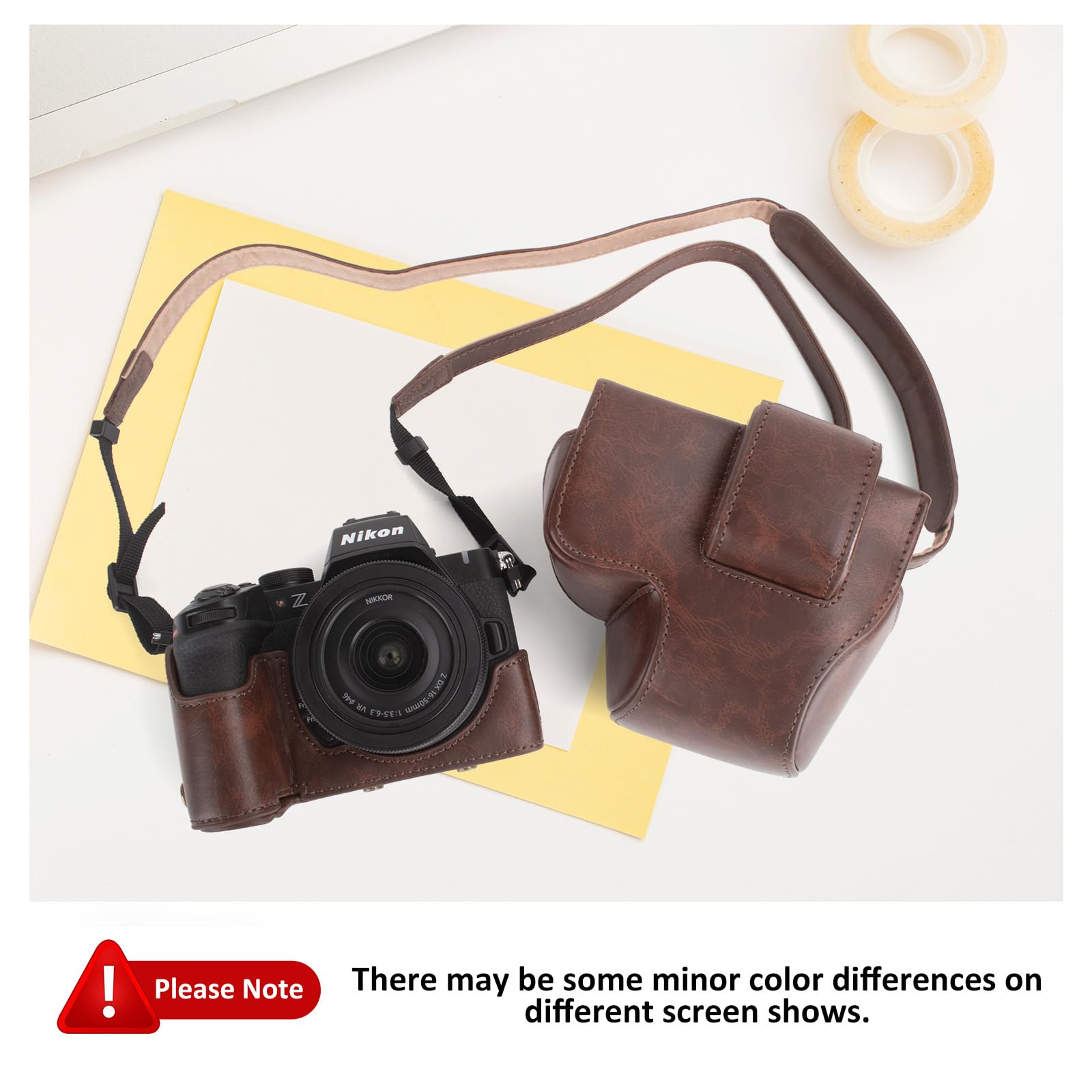 MUZIRI KINOKOO Etui do aparatu Nikon Z50 II z obiektywem DX 16-50 mm, etui ochronne ze skóry PU Z50 II/Z50II – zdejmowany futerał z paskiem na ramię i małymi pierścieniami, Kawa, Etui na aparat