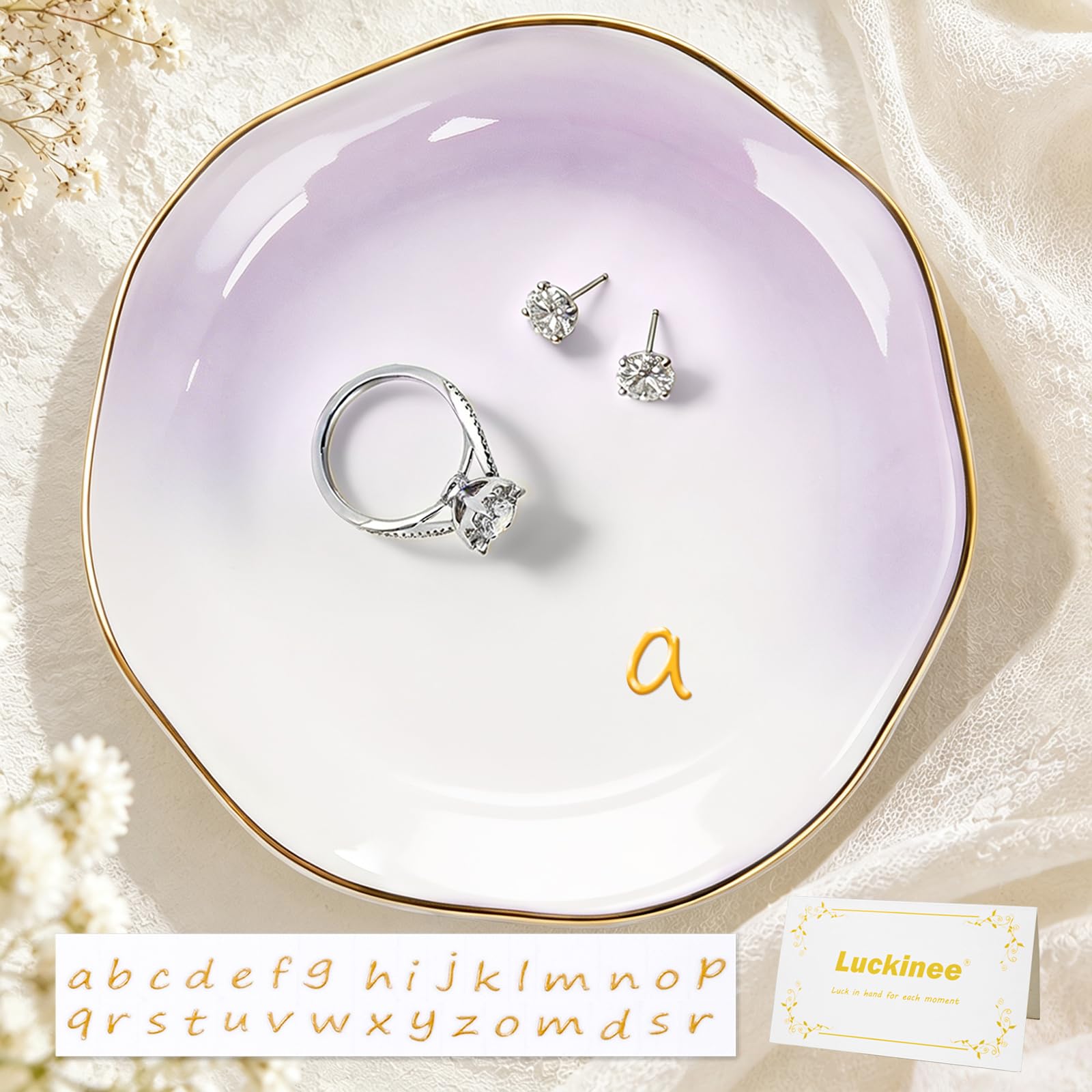 LUCKINEE Ceramic Jewelry Tray Round Ring Dish Trinket Dish Gifts for Women