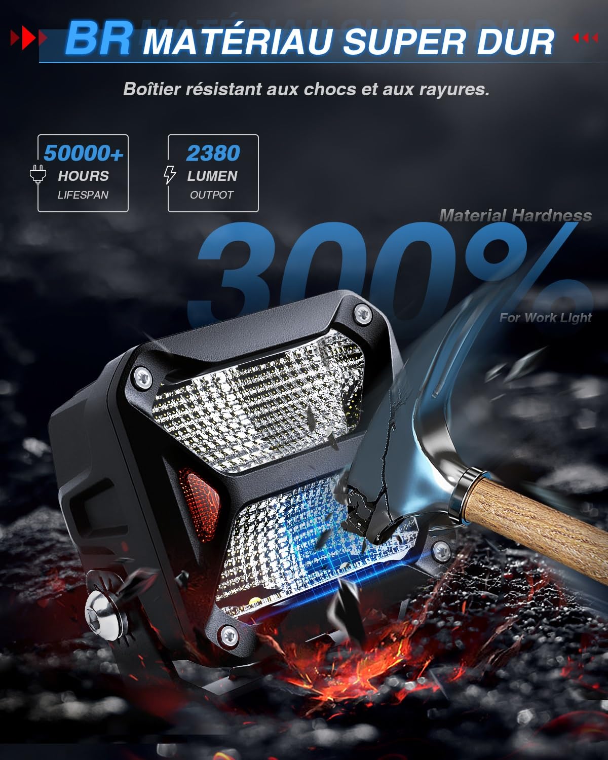 BraveWAY Phare de Travail LED 3 Pouces 60W Dernier en 2024 Projecteur Flood LED 12V pour Feux Antibrouillard de Moto, Voiture, Tracteur, Camion, SUV, Bâteau et Caravane.