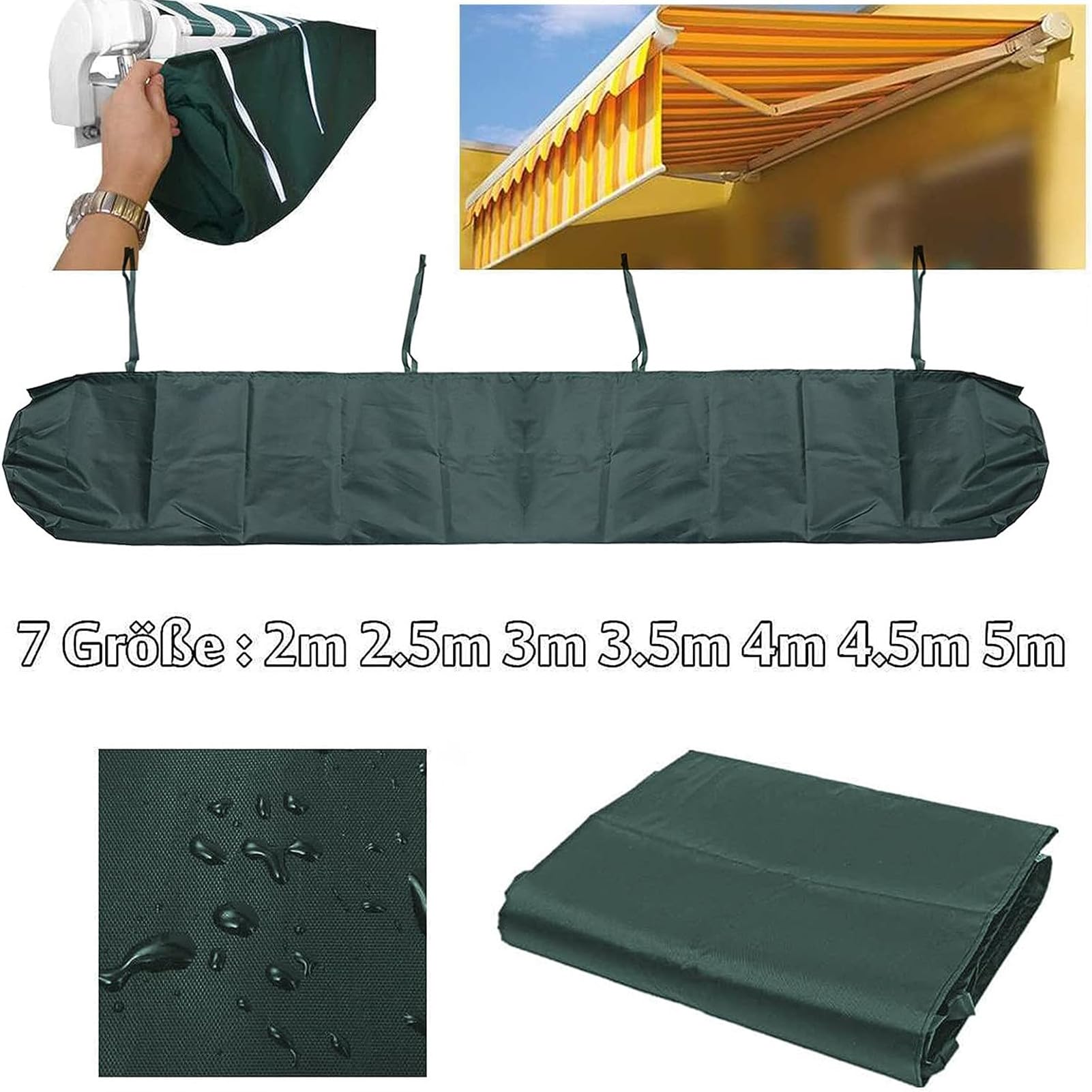 Schutzhülle Für Markisen Abdeckung, Markisenabdeckung Abdeckplane Schutzhülle Markisenschutzhülle Rain Canopy Storage Bag UV-Zelt Wasserdicht Und Staubdichte Abdeckung (5M/16.40ft,Grün)