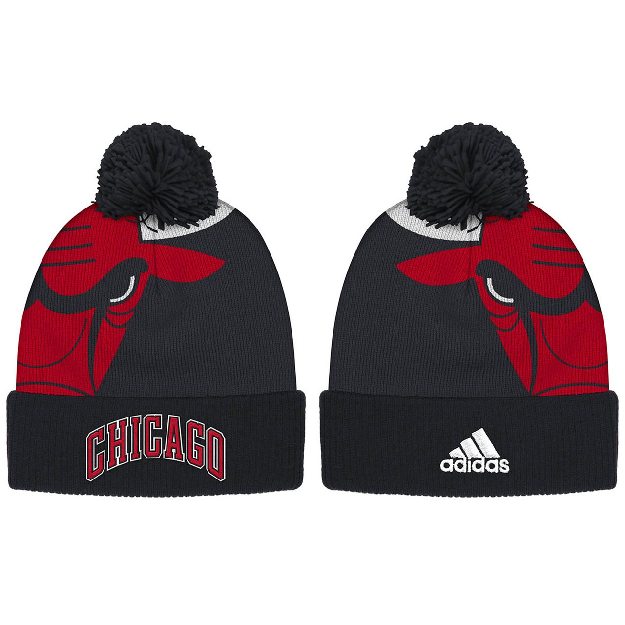 adidas Chicago Bulls New Identity Cuffed Pom Knit Hat/Cap