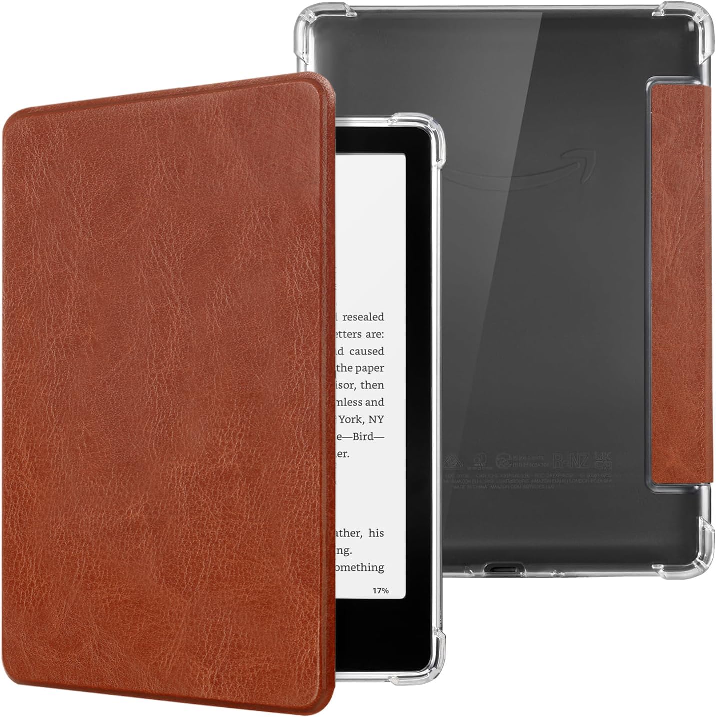 Case for 7" Kindle Paperwhite 12th Generation and Kindle Colorsoft Signature Edition 2024 Released - Light Durable PU Leather Cover and Clear Soft TPU Back Cover with Auto Wake/Sleep, Brown