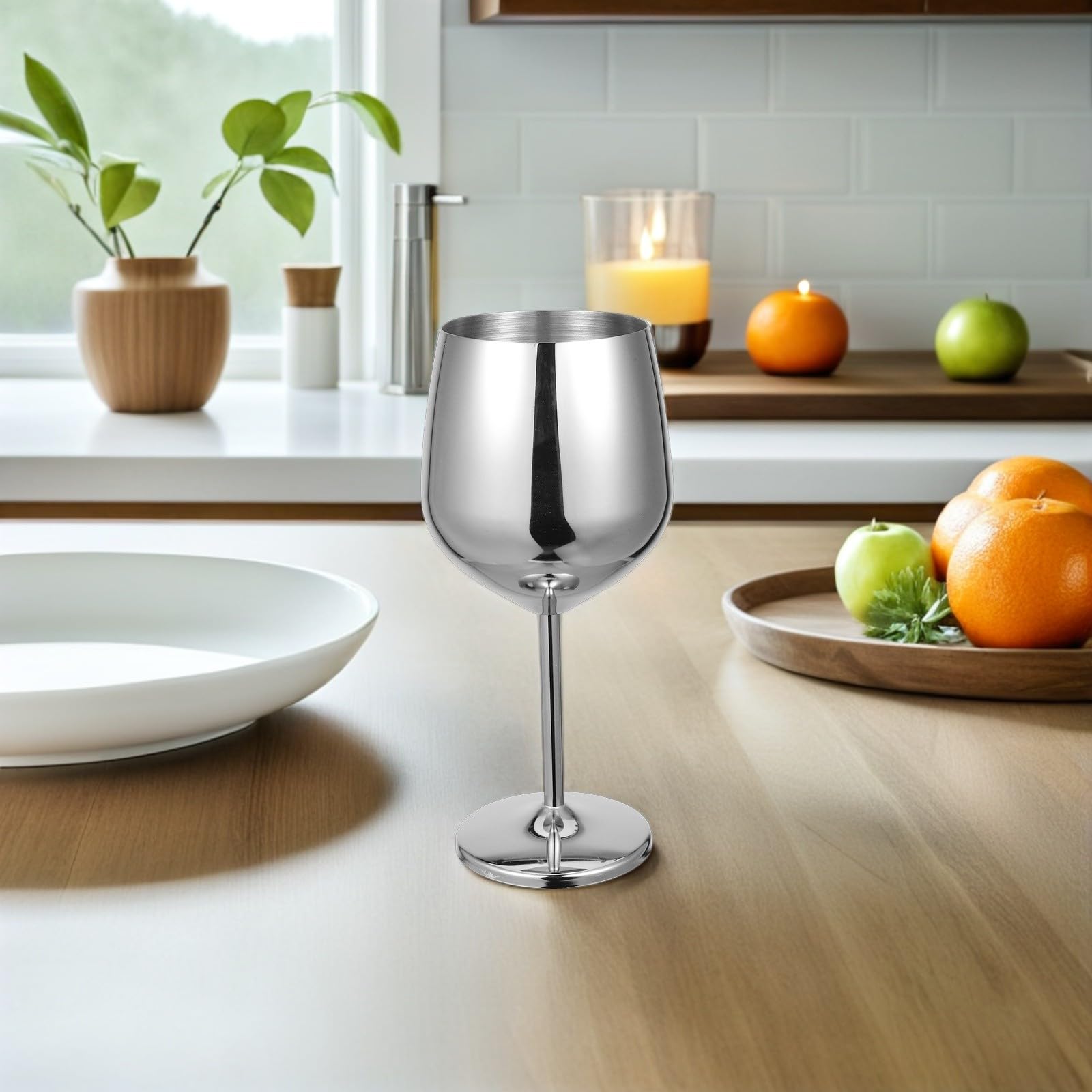 Set di 2 Bicchieri da Vino in Acciaio Inossidabile 500ml Leggeri Gambo lungo Design Elegante per Hotel e Relax a Bordo Piscina