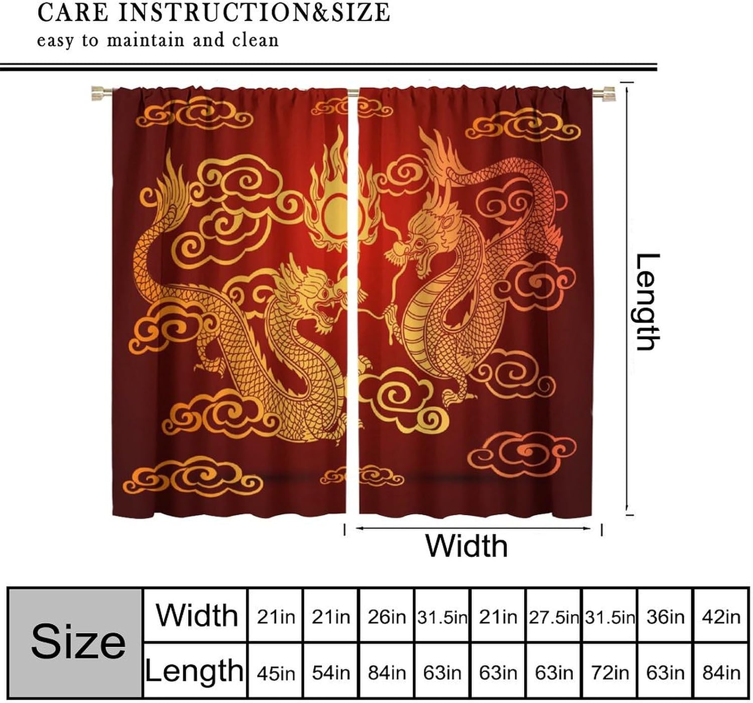 Dragon Curtains, Asian Style Traditional Chinese Dragon Clouds Window Treatments, Rod Pocket Thermal Insulated Drapes 2 Panel Sets for Bedroom Living Room Kitchen, 42" W x 45" L【Decor】
