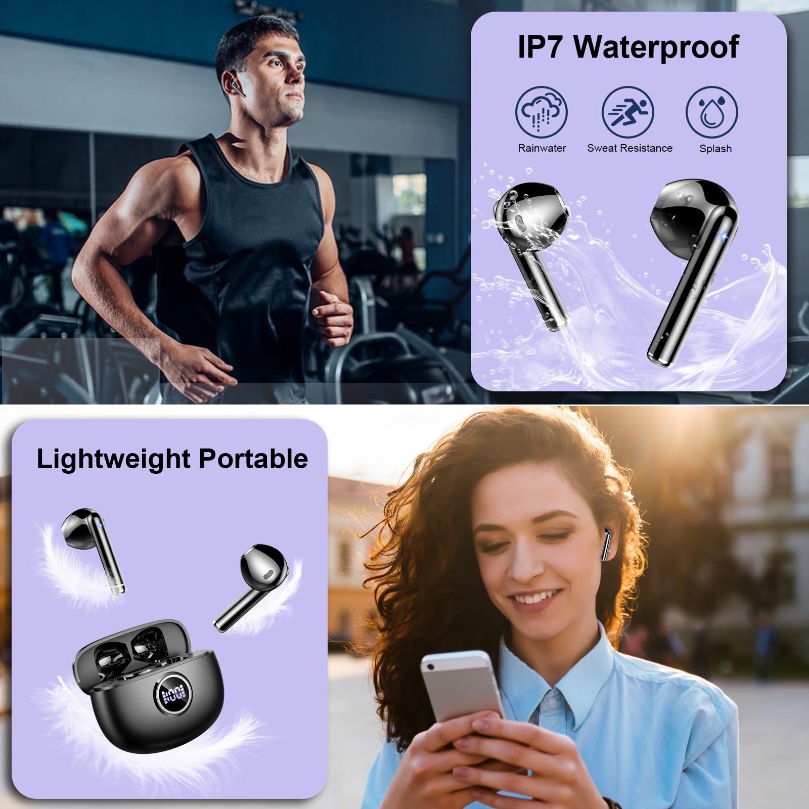 Cuffie Bluetooth,Auricolari Bluetooth 5.4 In Ear Stereo con 4 Microfono ENC,30 Ore Cuffiette Wireless Cancellazione Rumore, 2026 Cuffie Senza Filo HiFi Stereo IP7 Impermeabili per iOS & Android