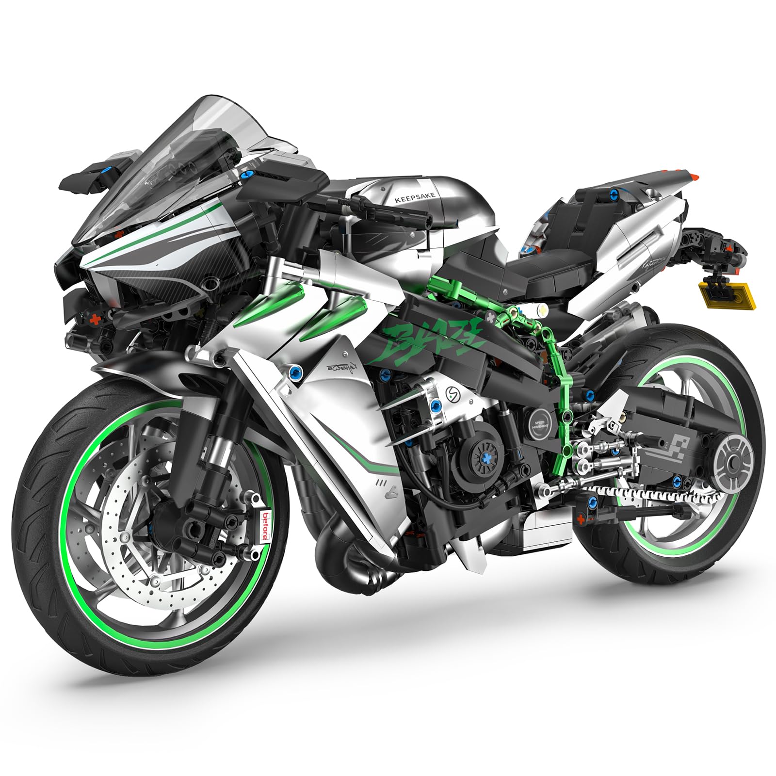 Flubecrux Motorrad Bauklötze Set, 1:5 Technik Modellbausatz, 2248 Teile | Präzise Bausteine, bewegliche Lenkung, Federung, detailreicher Motor, Sammlermodell, Geschenk für Erwachsene