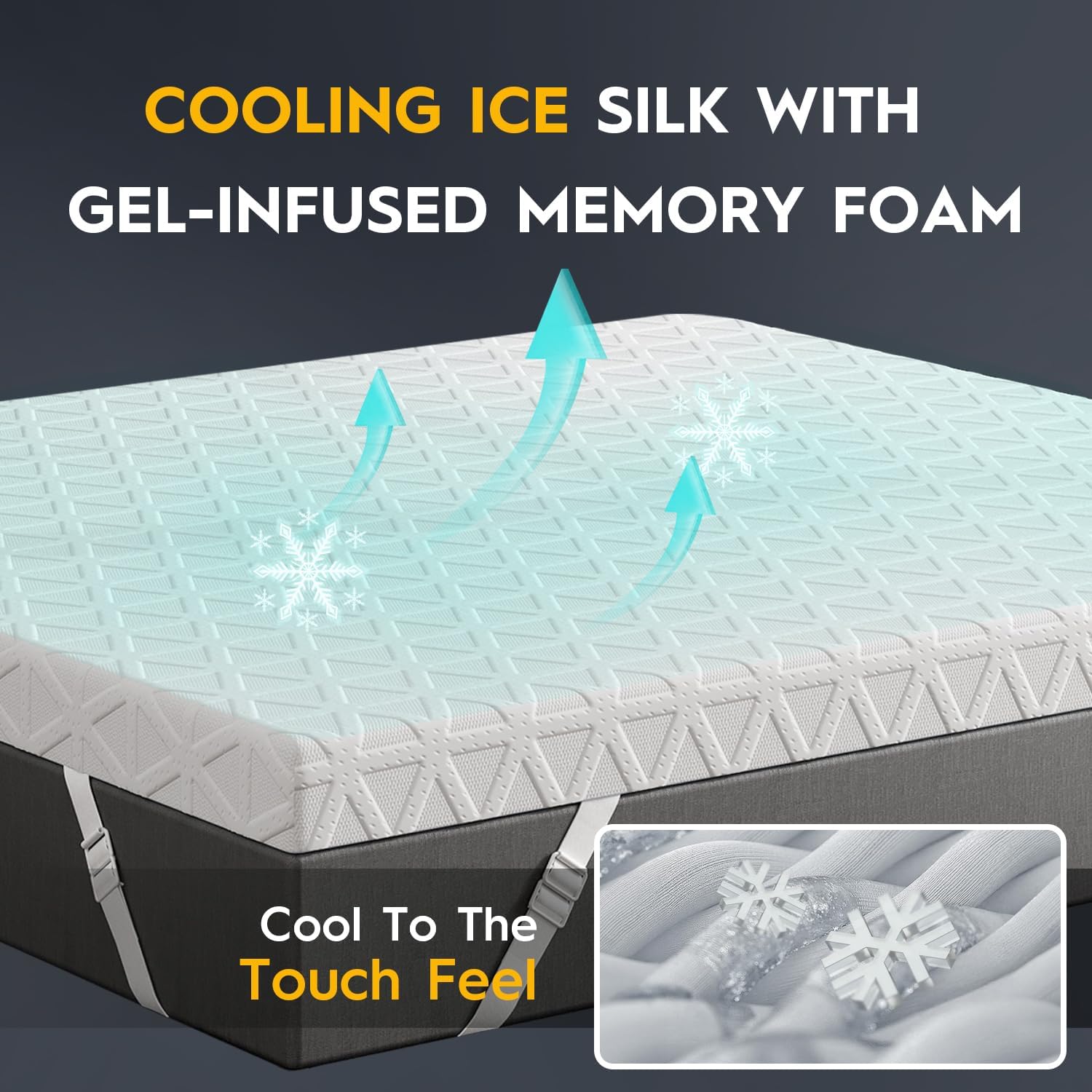 ELEMUSE 2 Inch Gel Memory Foam Mattress Topper Twin XL- Cooling Ice Silk Removable & Washable Cover, Mattress Topper for Dorm Room Essentials, Adjustable Strap & Non-Slip, CertiPUR-US Certified