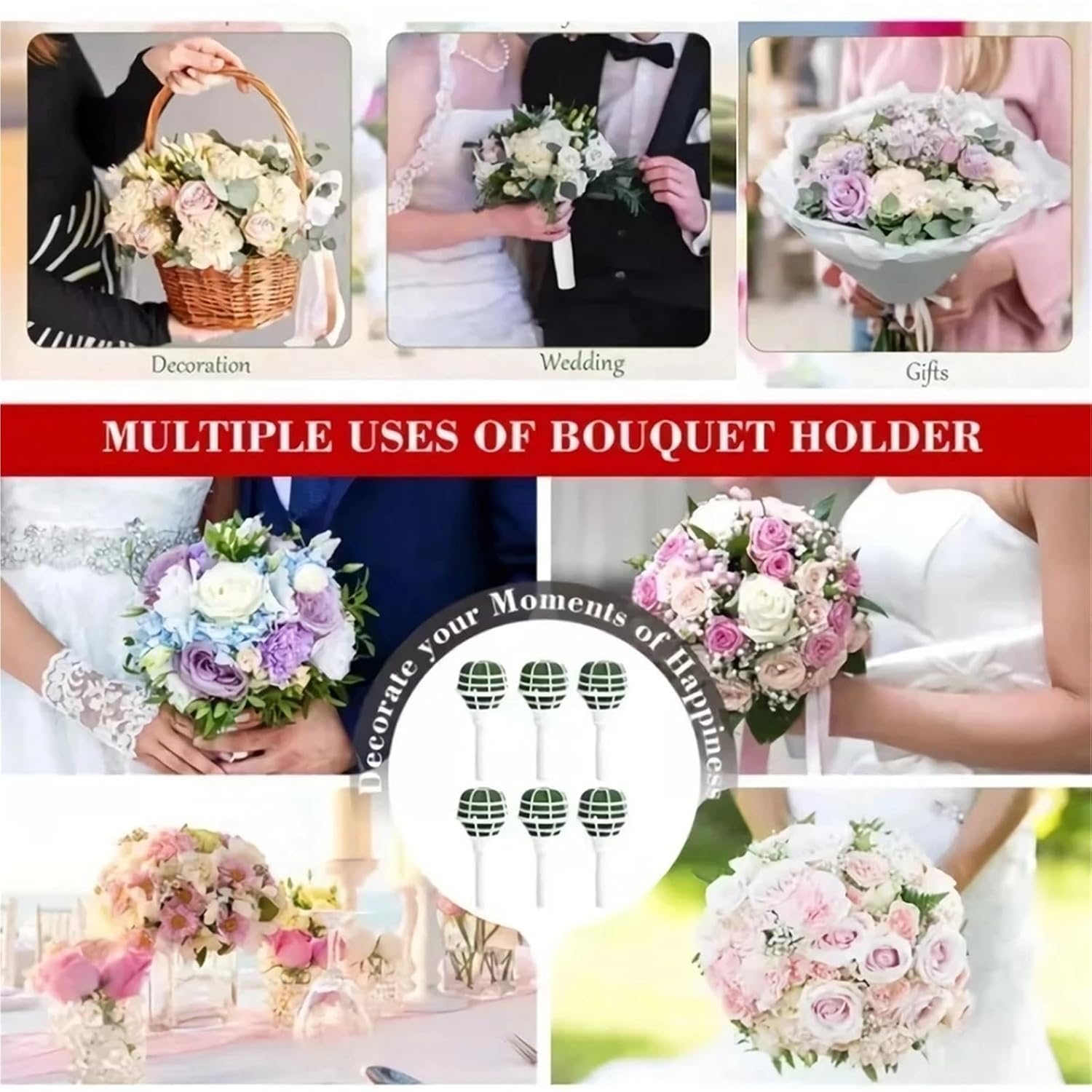 Flower Bouquet Holder 20 Pcs Foam Floral Handle Bouquet Holder Wedding Artificial Flowers Arrangement DIY Bridal Decoration Supplies