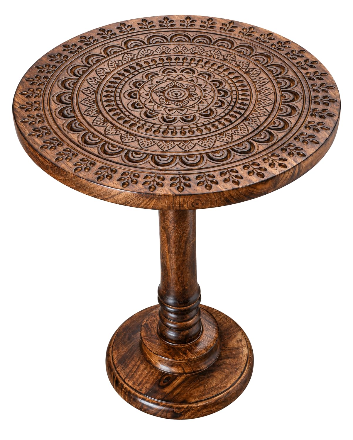 Alpha Living Home Farmhouse End Table 18x22, Burnt Brown Mandala Design