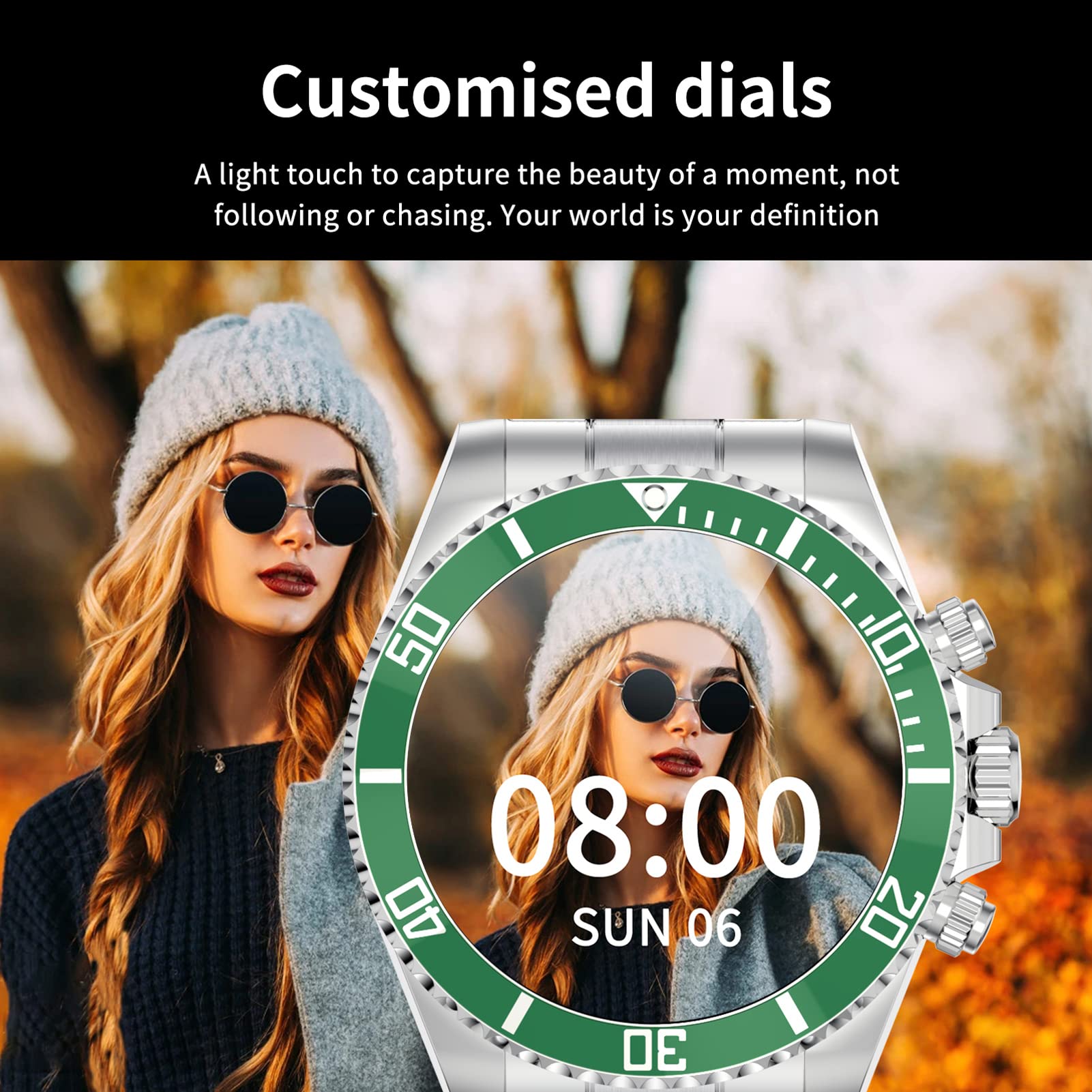 Smart Watch Fitness Tracker, śledzenie zdrowia pulsometr IP68 wodoodporny smartwatch pasek ze stali nierdzewnej, złoty czarny