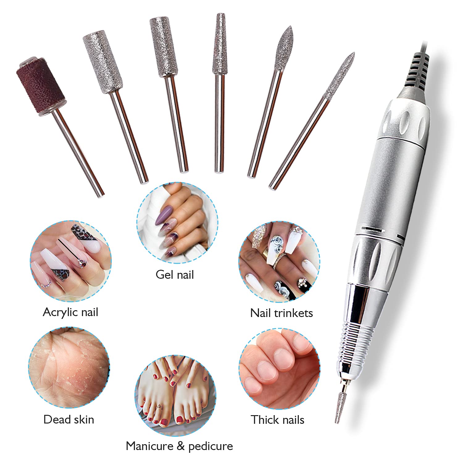 Cordless Nail Drill, AZ GOGO 30000RPM Rechargeable Portable Electric Nail Drill Machine for Gel Acrylic Nails - Efile Manicure/Pedicure Kit with EVA Bag (Pink)