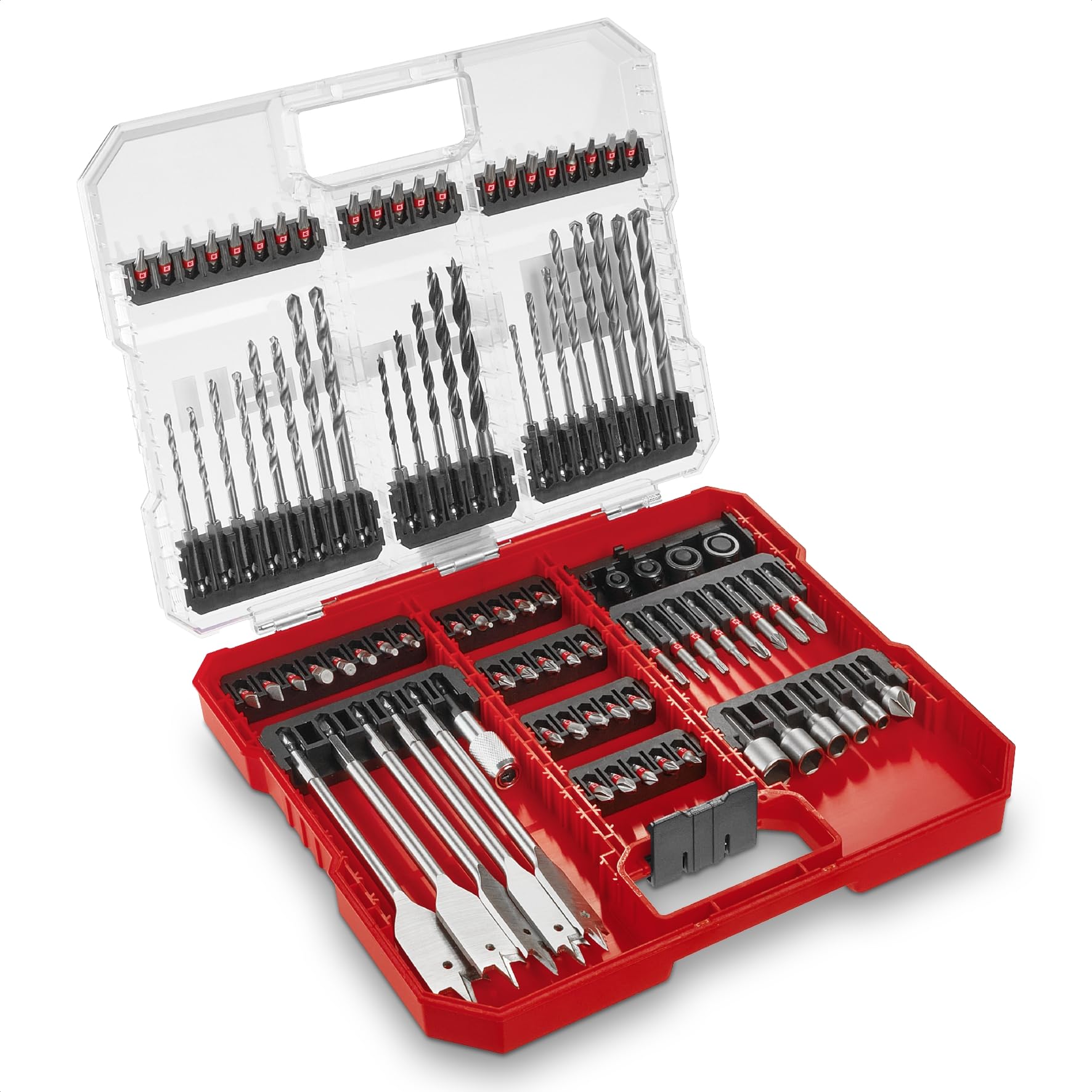 Original Einhell XL-CASE 95-piece bit and drill set (bits, various drill bits, quick-change bit holder, socket spanner, countersink, drill stop, pin spanner incl. storage box)