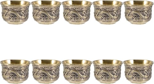 Juego de 10 tazas chinas  Tazas de dragón y fénix de aleación de zinc para ceremonia de té Gongfu, decoración asiática del hogar y accesorios