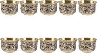 ​ 10pcs Chinese Cups Set - Zinc Alloy Dragon & Phoenix Cups for Gongfu Tea Ceremony, Asian Home Decor & Meditation Ritual Accessories (Antique)​​