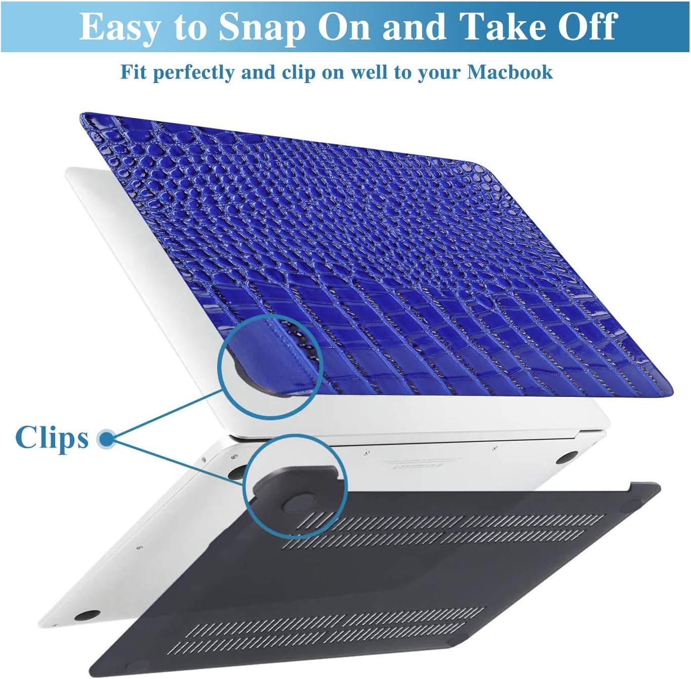 Compatible with MacBook Air 15 Inch Case 2026 M5, 2023-2025 M4/M3/M2 A3448 A3241 A3114 A2941, Texture Luxury Crocodile Aligator Skin Snakeskin PU Leather Hardshell & Keyboard Cover, Blue image 3