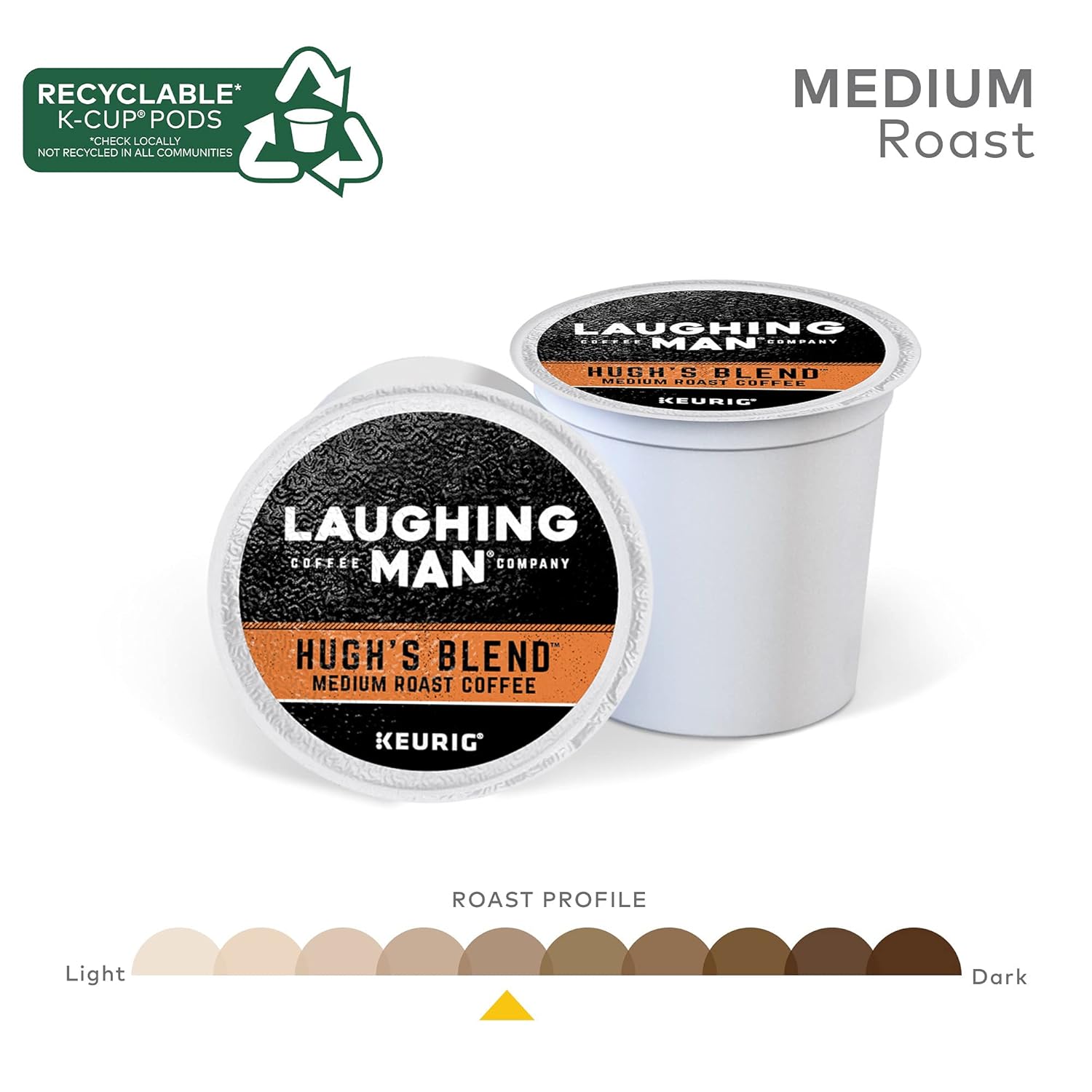 Laughing Man Hugh's Blend Keurig Single-Serve K-Cup Pods, Medium Roast Coffee, 60 Count (6 Packs of 10)