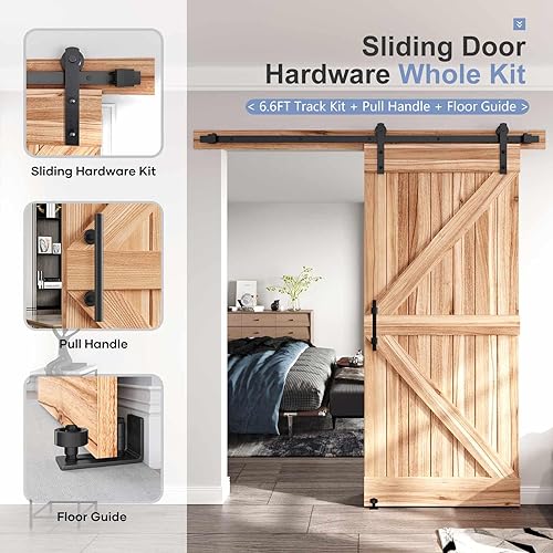 Miniatura 2 de EaseLife Kit de herrajes para manija y riel de puerta corrediza de granero de 6.6 pies, polea recta, se desliza suavemente silenciosamente, fácil de