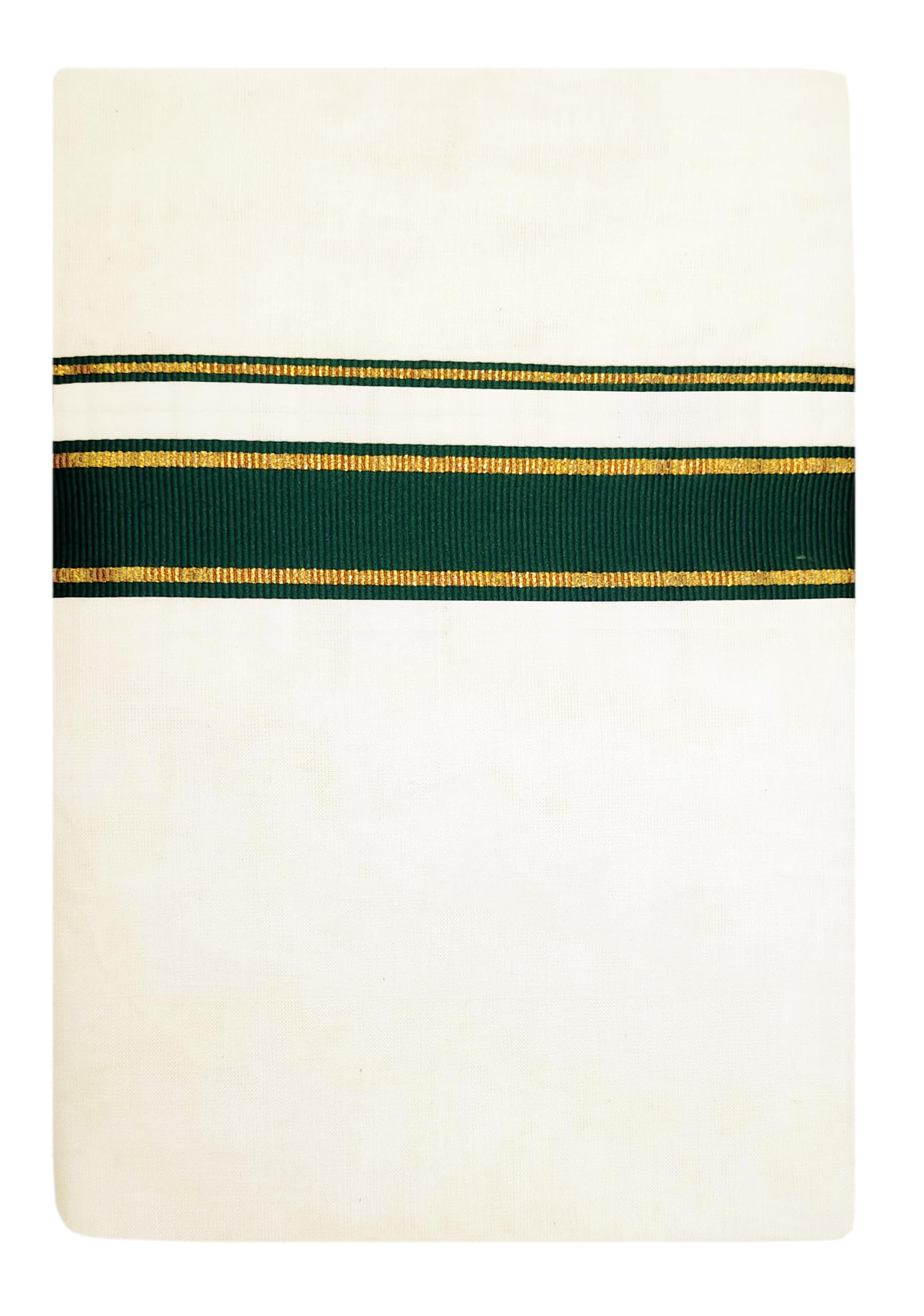 YETTALANMens Gold Jari with Color Canal Border 100% Cotton Cream Dhoti 4.00 Meters Double Mundu/Vesti