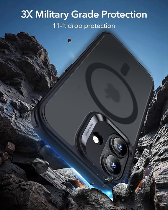 MADNOVA iPhone 17 için Kılıf Kamera Korumalı Magsafe Wireless Şarj Özellikli Lens Hediyeli Mat Şeffaf Renkli Standlı iPhone için Kılıf (Siyah)
