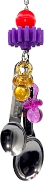 1020 Paci Spoon Beater by M&M Handcrafted Pleasantly Noisy Hanging Bird Toy, Shiny Stainless Steel Spoons, Beautiful Acrylic Pacifiers, Perfect for Small Pets Budgie Finch Canary