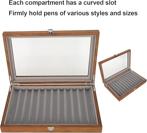 Miniatura 5 de Caja de exhibición para bolígrafos, 12 piezas de madera de nogal, vitrina para pluma estilográfica de 12.2 x 7.9 x 1.8 pulgadas, ranura curvada que