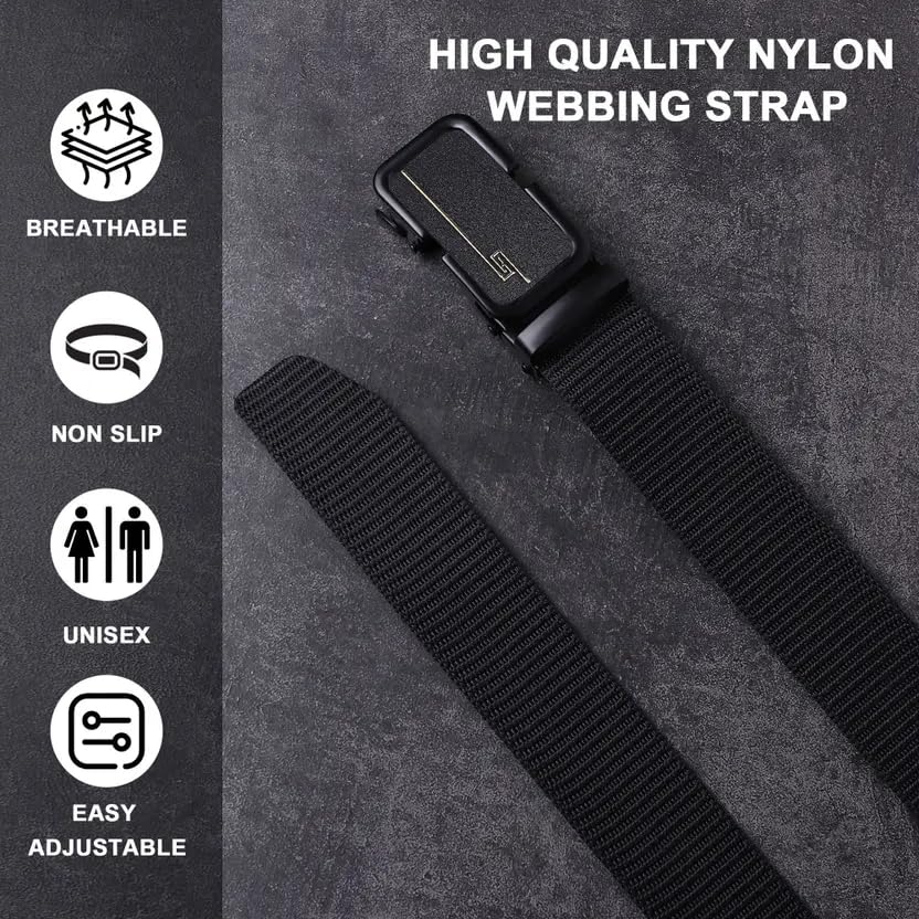 Image of Tactical Belt for Men, Black Nylon Webbing, Magnetic Quick Release Buckle, Adjustable Military Style