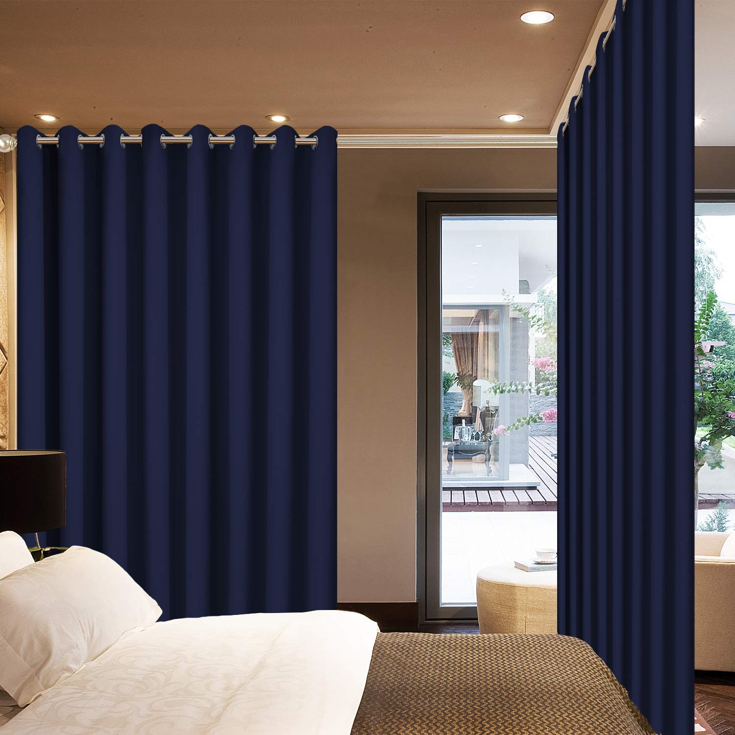 Yakamok Cortinas opacas extra anchas para oscurecer la habitación, para sala de estar, puerta corrediza de cristal, cortinas opacas para el hogar, para villa o pasillo (azul marino, 100 x 84 pulgadas)