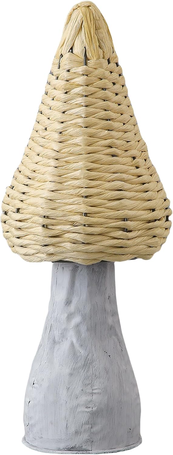 Handmade Small Woven Garden Mushrooms Outdoor Yard Decor, 5 X 14 Inch Boho Rattan Morel Mushroom Party Decorations, White Wicker Mushroom Sculptures for Kitchen Desk