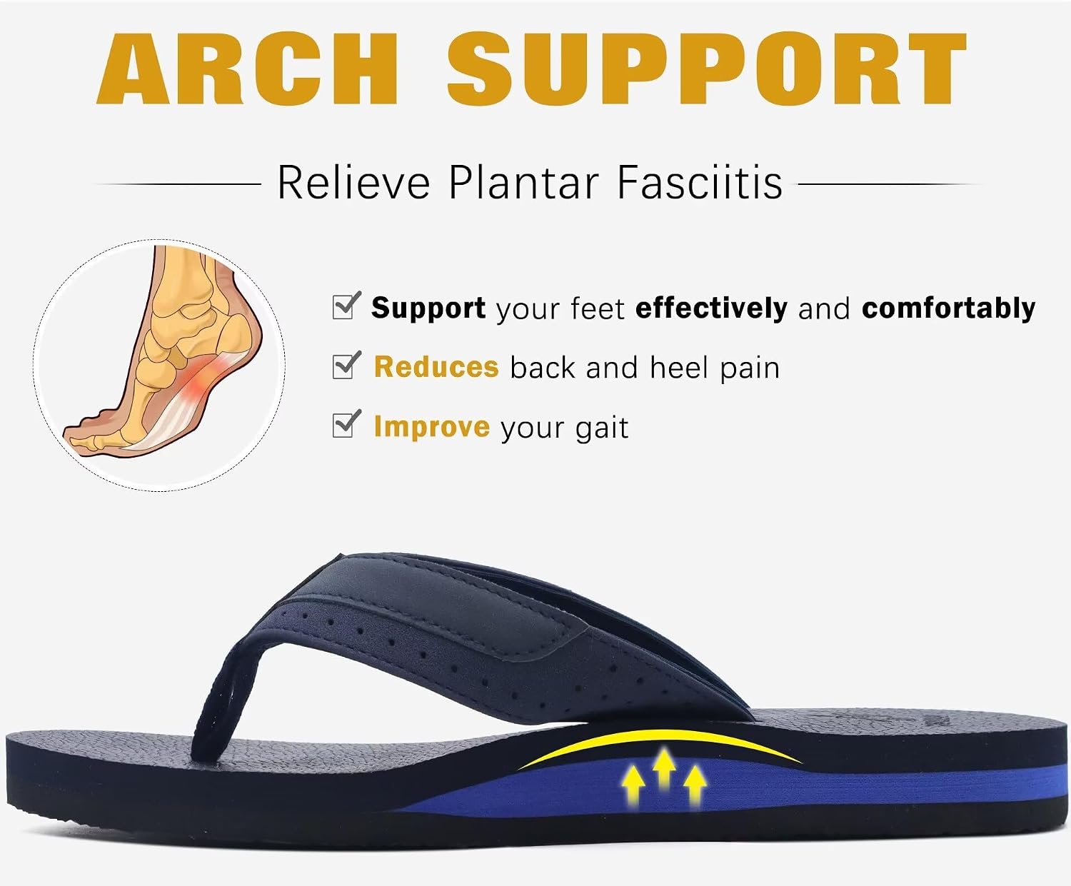 KuaiLu Men's Yoga Mat Leather Flip Flops with Arch Support Comfortable Cushion Walking Thong Sandals Slip On Indoor Outdoor thumbnail