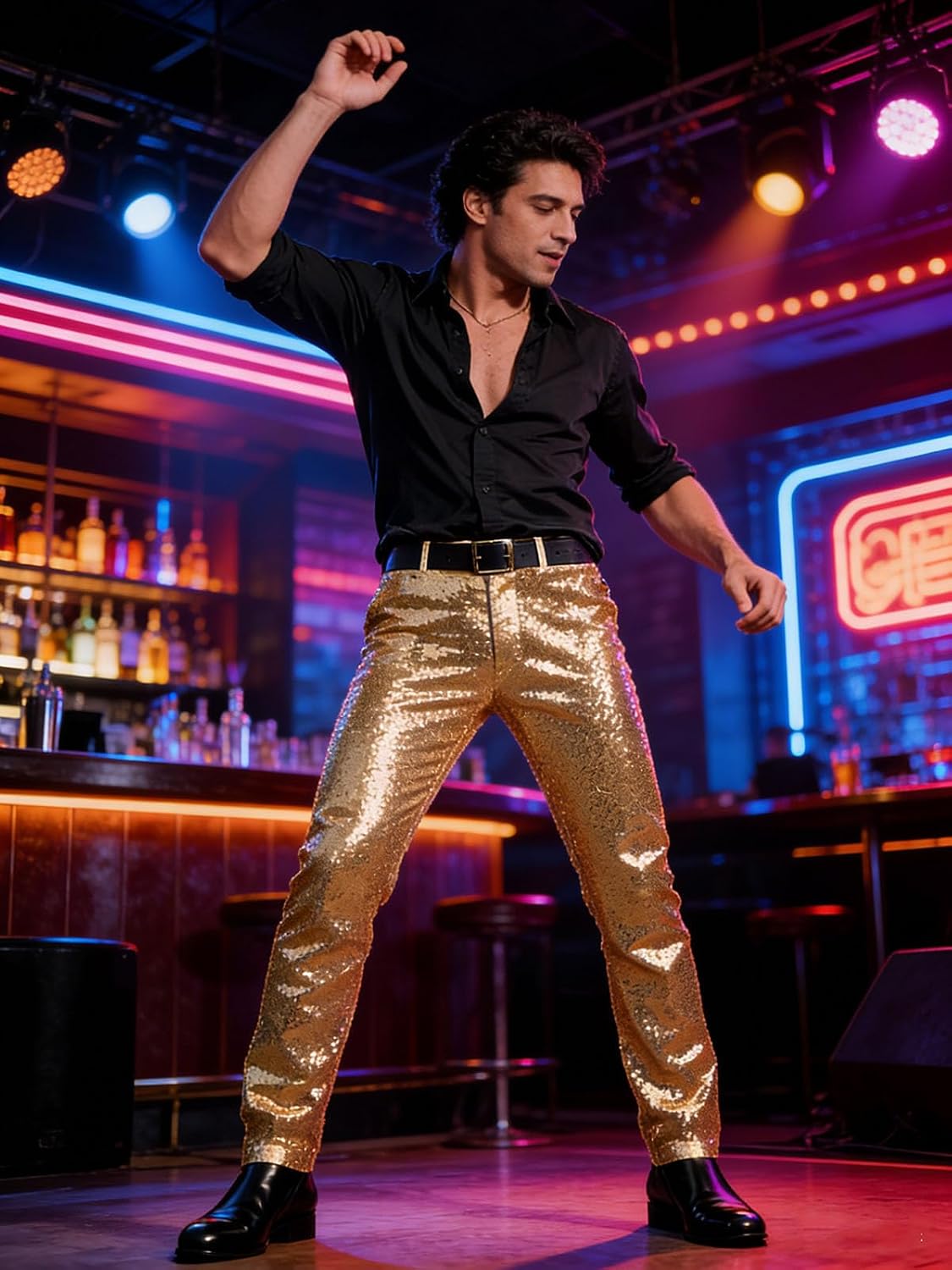 VENNYNG Men's Sequin Dress Pants Slim Fit Formal Trousers Elastic Waist Party Club Wear