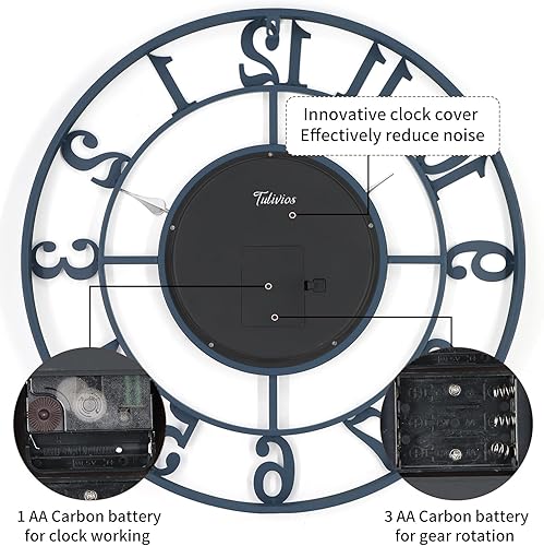 Miniatura 6 de Relojes de pared grandes de 24 pulgadas para decoración de sala de estar con engranajes móviles, reloj de pared grande industrial Steampunk, relojes