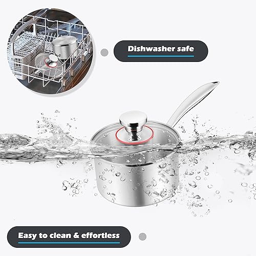 Miniatura 8 de E-far Cacerola de 3 cuartos de galón, sartén de acero inoxidable de tres capas con tapa de vidrio, pequeña olla de inducción de cocción compatible