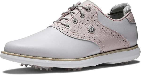 FootJoy Women's Traditions Previous Season Style Golf Shoe, Light Grey/Pink, 8.5