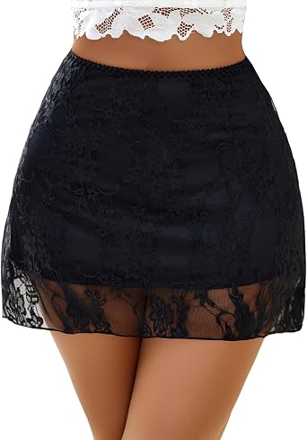 Avidlove Womens Mini Skirt Lace Y2K Sexy Layered Short Summer Skirts | Slip Skirt, Layered, Elastic Waistband, Gothic/Western Style, for Halloween, Concert, Casual/Daily Wear, Valentine
