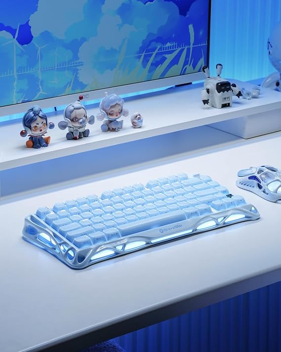 GravaStar Mercury K1 75% Gaming Keyboard Aluminium Alloy Mechanical Keyboard Gasket Mount Hot-Swap Linear Switch RGB Wireless for Gaming Office & Gift - Ice Blue