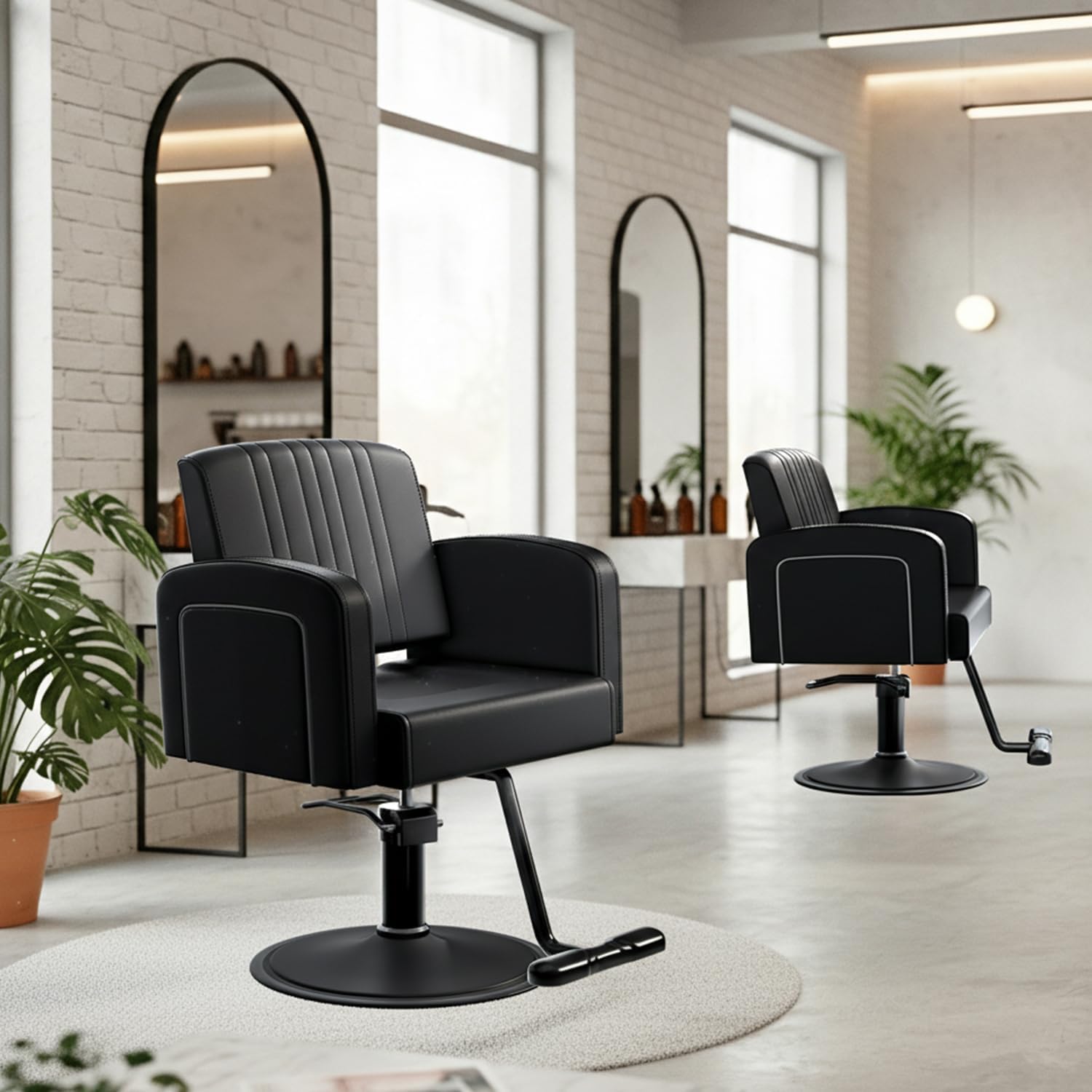 Professional Hydraulic Salon Chair, Modern Styling Chair with Premium Gold Accents, Height Adjustable Swivel Barber Chair with Locking&Luxury Footrest for Hair Stylist, Beauty, Spa (Black)