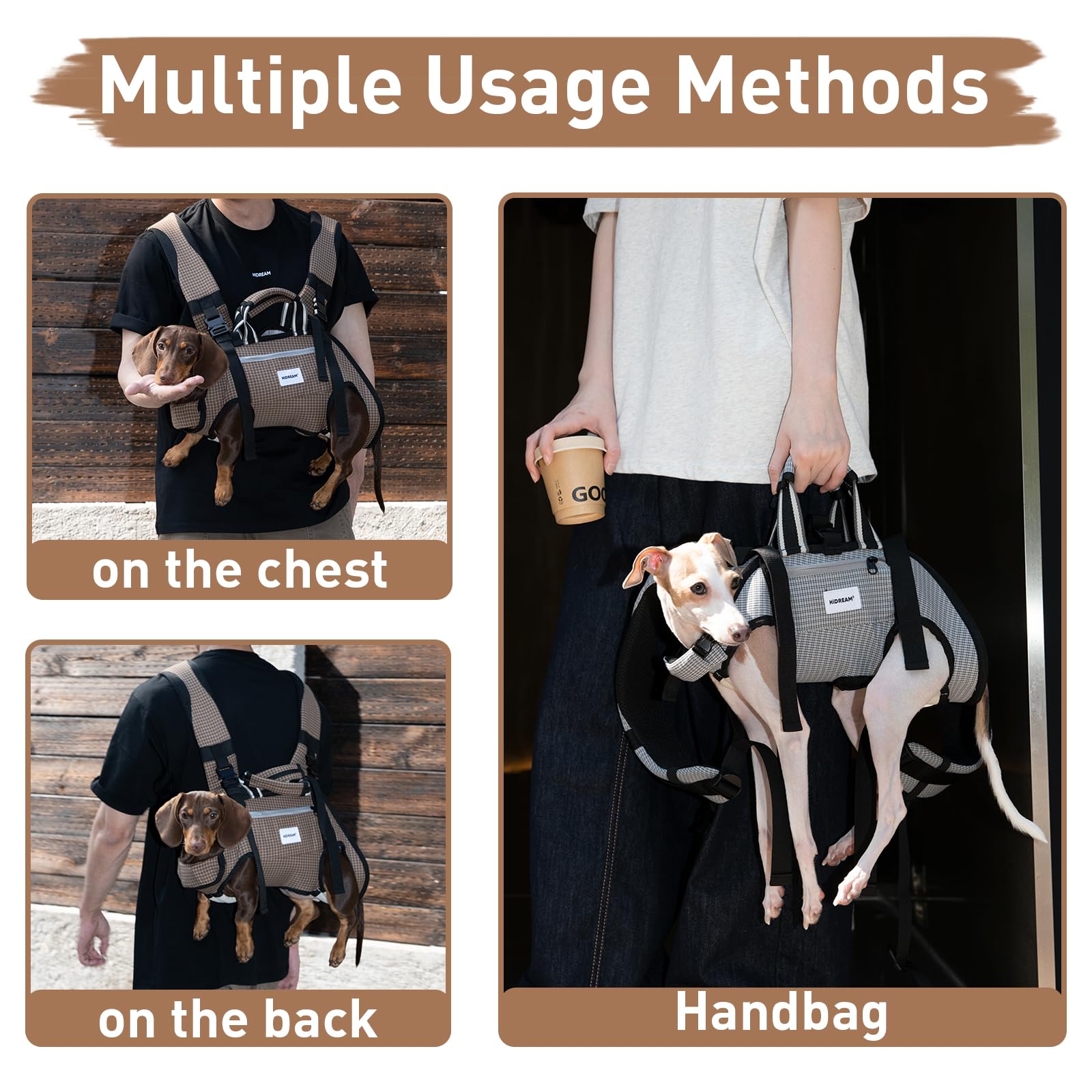 Mochila transportadora para perros, bolsa refrescante de seda de hielo transpirable para mascotas con correas traseras ajustables, diseño horizontal multitransporte y soporte ergonómico de la
