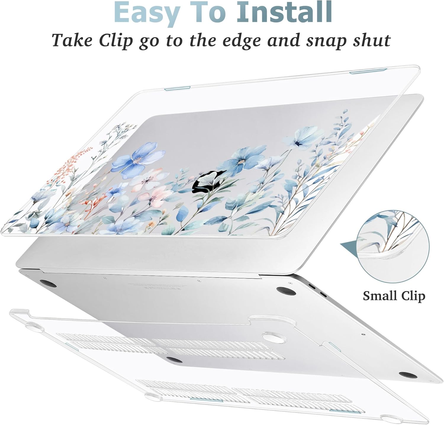 May Chen Compatible with MacBook Air 13 inch Case (Models A1369 & A1466, Older Version 2010-2017 Release), Plastic Hard Shell Case with Keyboard Cover & Screen Protector, Blue Flower