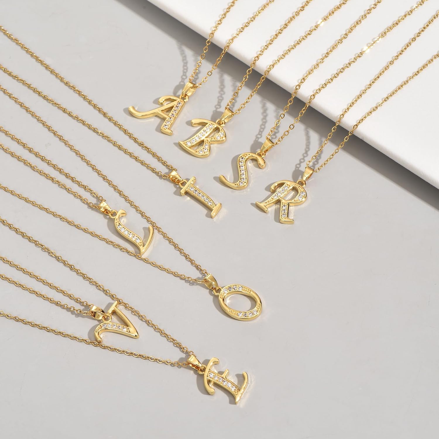 Gold Initial Necklaces for Women, 18K Gold Plated Dainty Letter Necklace with Cubic Zirconia - Image 7
