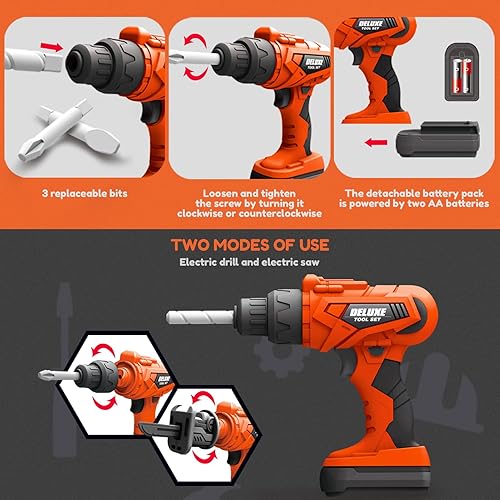 Miniatura 3 de Playhiland Banco de herramientas 2 en 1 para niños, 78 piezas, banco de herramientas para niños pequeños con caja de herramientas y taladro