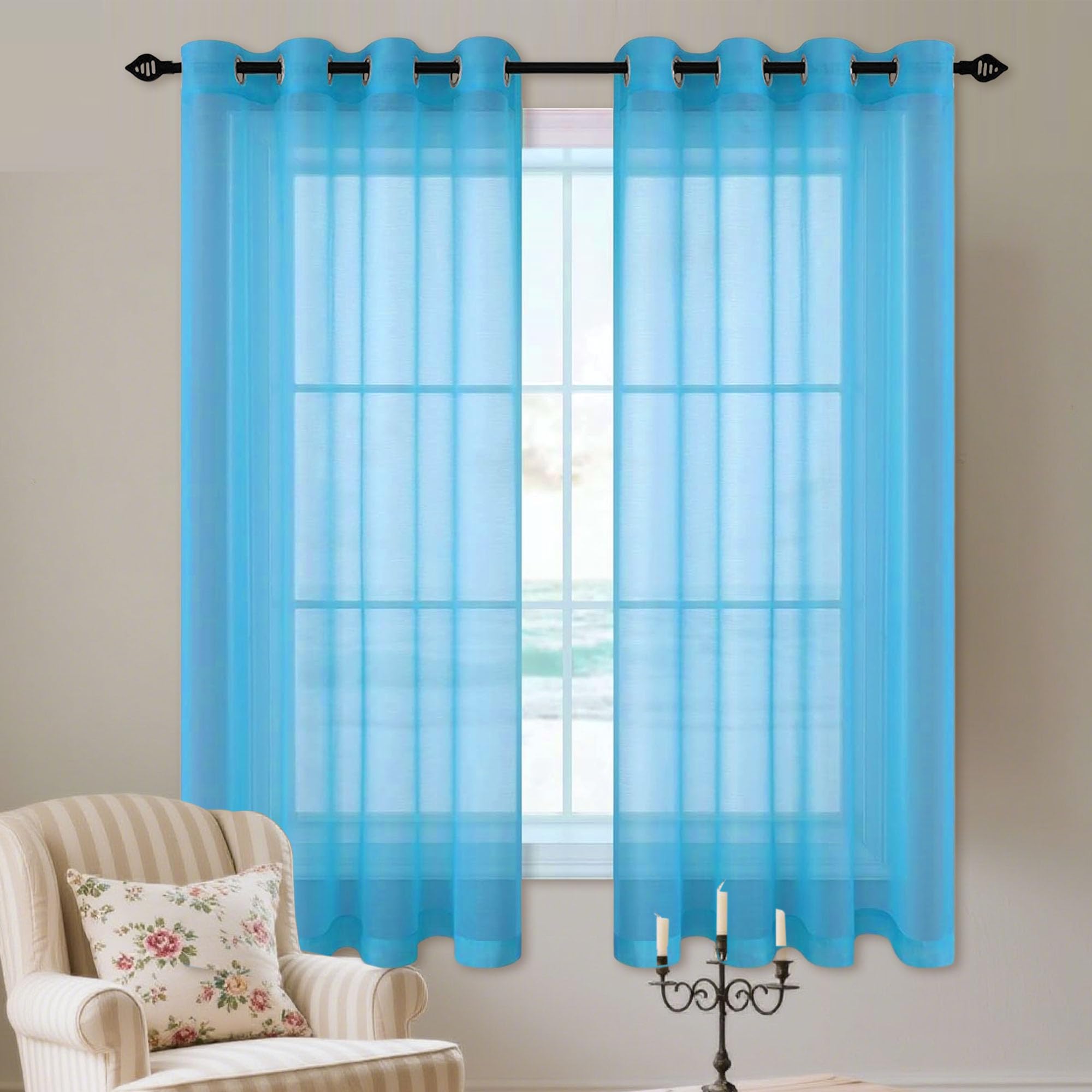 Rideaux voilage transparent à oeillets rideaux voilage bleu ciel 150x230 pour cuisine