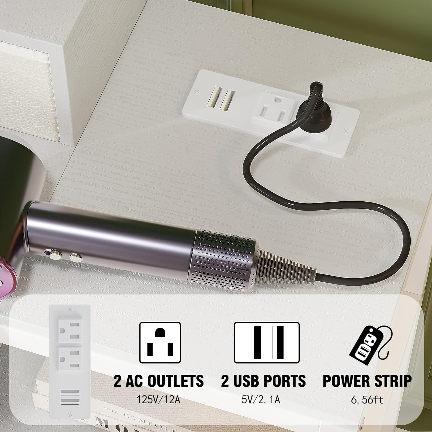 Corner Vanity Desk with Charging Station, 49.6" Makeup Table with Fabric Drawers & Side Pocket, Space-Saving Dressing Table for Small Space Bedroom Dorm(White)