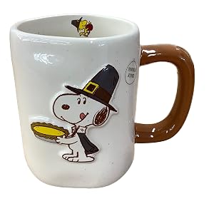 Rae Dunn Peanuts Thanksgiving Coffee Mug Share Gratitude - Pilgrim with Pie