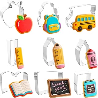 9 Pieces Back to School Cookie Cutters Set, Stainless Steel School-Theme...