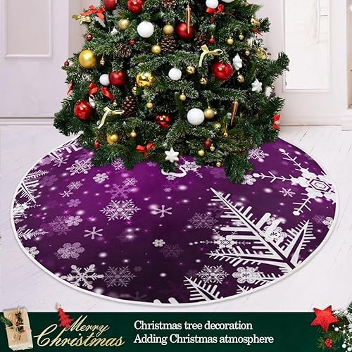 Miniatura 6 de Decoración de falda de árbol de Navidad, copo de nieve morado, tapete de árbol de Navidad de invierno de 35 pulgadas para suministros de fiesta